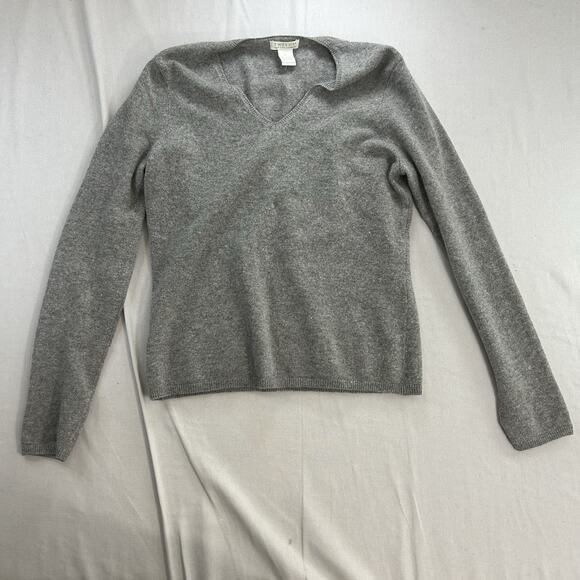Vintage Gray Cashmere Sweater V-Neck 90s Tweeds Women Sz - L - Picture 1 of 8